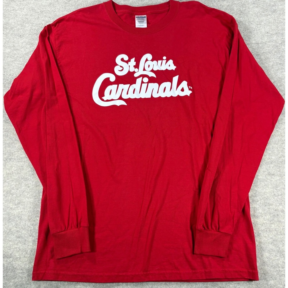 St Louis Cardinals MLB Long Sleeve Shirt Mens Large Red Gildan Ultra Cotton Tee